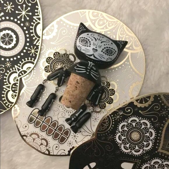 Day of the Dead Halloween Kitty Cat Potion Bottle Stopper - Picture 1 of 5